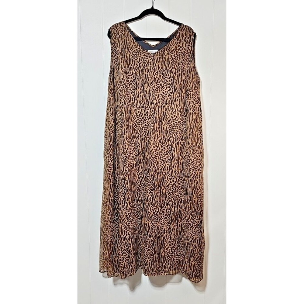 Vintage Womens Y2K 100% Silk Animal Print Sheer Maxi Dress Size 24W Tank Lined
